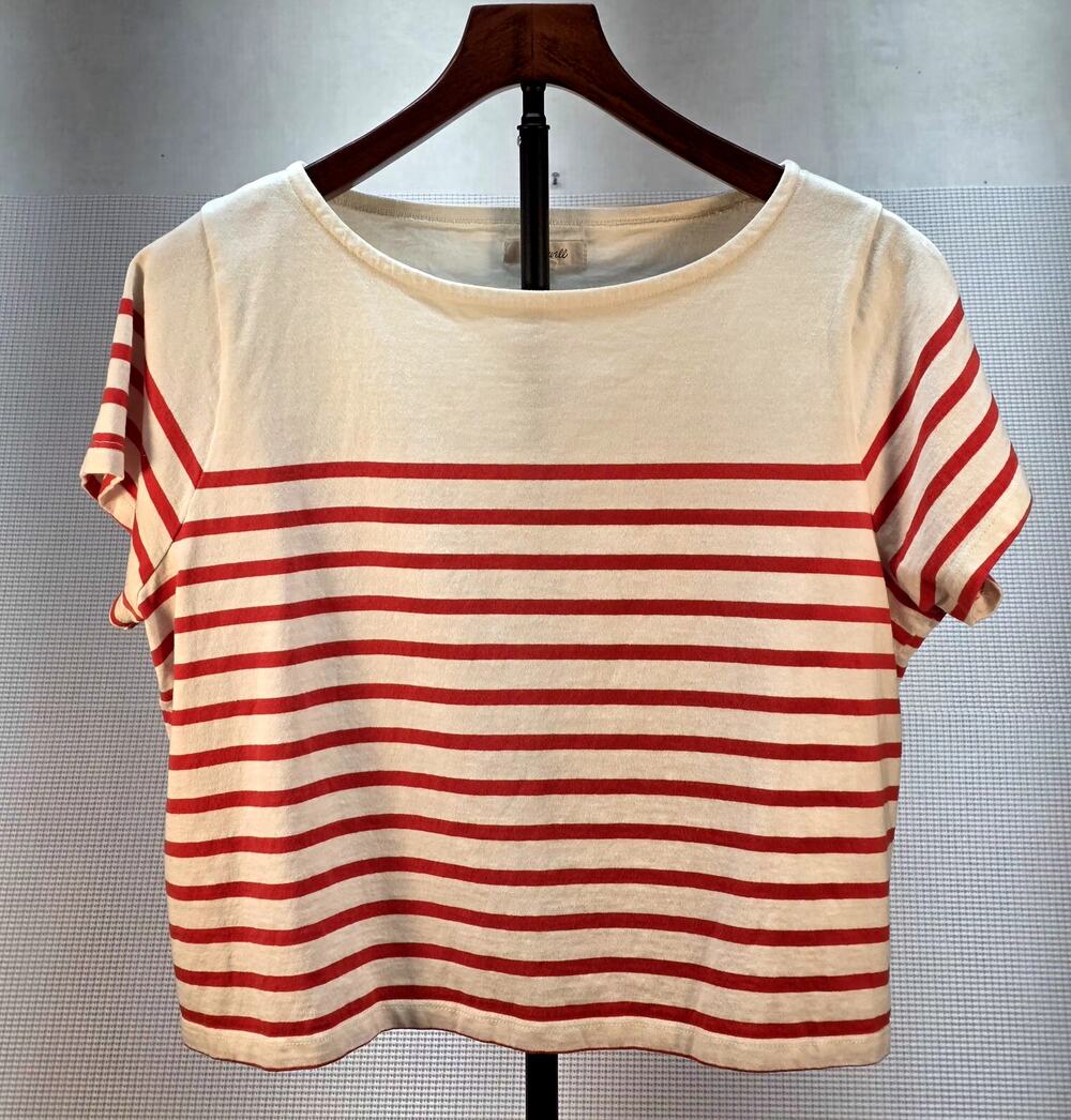 Madewell Red & White Striped Sailor Crop Tee Shirt Medium French Girl Coastal